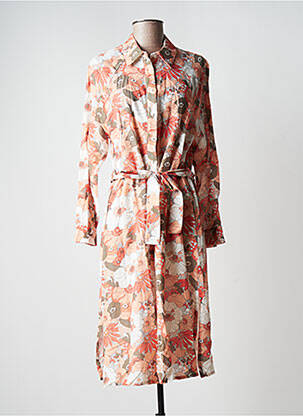 Robe mi-longue imprimé fleurs manches longues orange C'EST BEAU LA VIE femme