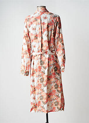 Robe mi-longue imprimé fleurs manches longues orange C'EST BEAU LA VIE femme