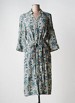 Robe mi-longue imprimé fleurs manches 3/4 vert DIANE LAURY femme