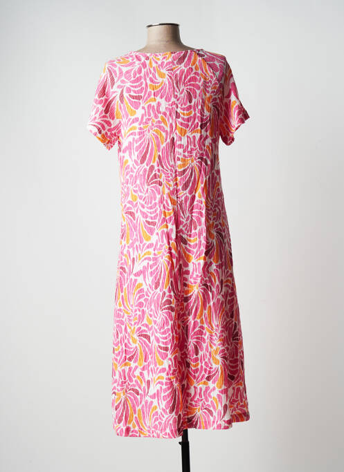 Robe mi-longue imprimé fantaisie manches courtes rose LA FIANCÉE femme
