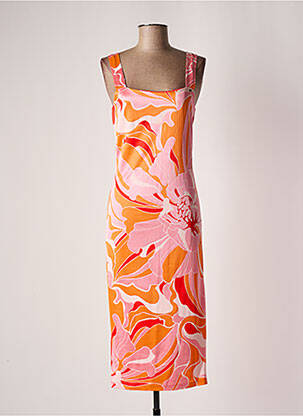 Robe mi-longue imprimé fantaisie fines bretelles orange KOCCA femme
