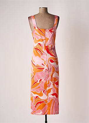 Robe mi-longue imprimé fantaisie fines bretelles orange KOCCA femme