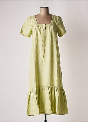 Robe mi-longue tissage crêpe manches courtes vert INDI & COLD femme