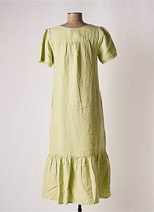 Robe mi-longue tissage crêpe manches courtes vert INDI & COLD femme