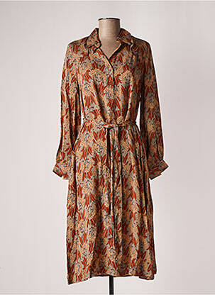 Robe mi-longue coupe fluide manches longues marron INDI & COLD femme