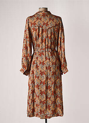 Robe mi-longue imprimé fleurs manches longues marron INDI & COLD femme