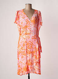 Robe mi-longue coupe fluide manches courtes orange EVA KRYSTAL femme