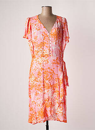 Robe mi-longue coupe fluide manches courtes orange EVA KRYSTAL femme