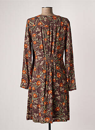 Robe mi-longue imprimé fleurs manches longues marron INDI & COLD femme