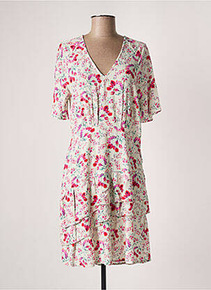 Robe mi-longue imprimé fleurs manches 3/4 beige INDI & COLD femme