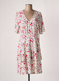 Robe mi-longue imprimé fleurs manches 3/4 beige INDI & COLD femme