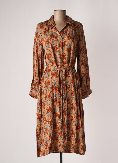 Robe mi-longue coupe fluide manches longues marron INDI & COLD femme