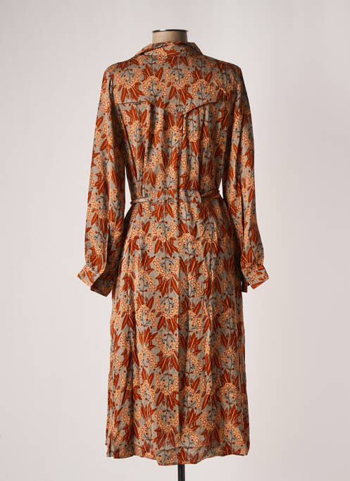 Robe mi-longue coupe fluide manches longues marron INDI & COLD femme