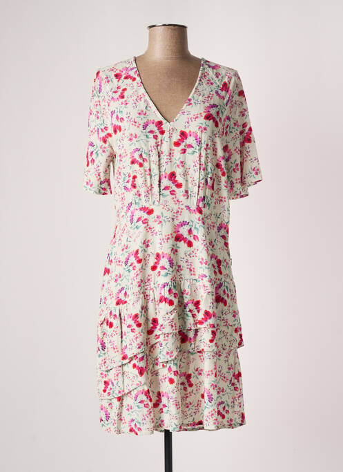 Robe mi-longue imprimé fleurs manches 3/4 beige INDI & COLD femme
