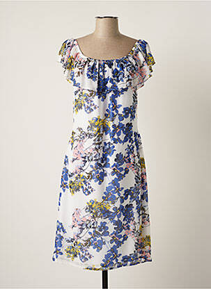 Robe mi-longue imprimé fleurs manches courtes bleu PEPPERCORN femme