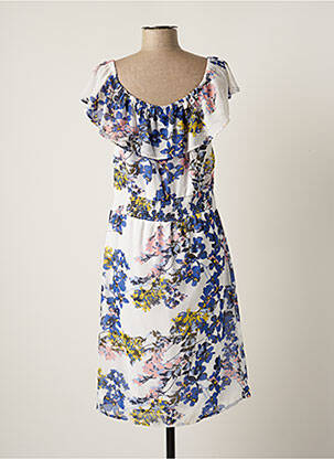 Robe mi-longue imprimé fleurs manches courtes bleu PEPPERCORN femme