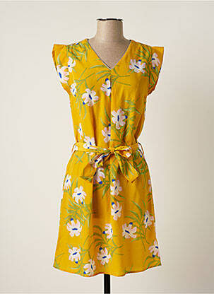 Robe courte coupe fluide manches courtes jaune FLAMANT ROSE femme