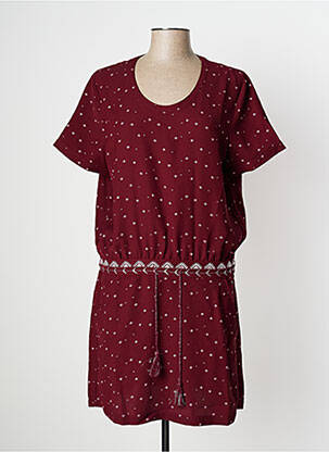 Robe mi-longue tissage crêpe manches courtes rouge KAPORAL femme