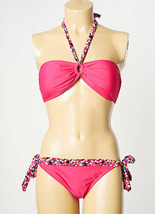 Maillot de bain 2 pièces stretch haut soutien-gorge avec mousse de rembourrage amovible rose H.NATHALIE femme