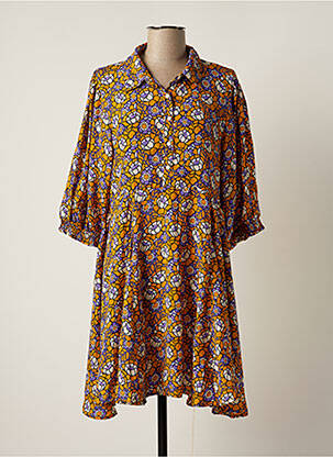 Robe mi-longue coupe évasée manches 3/4 jaune AN' GE femme