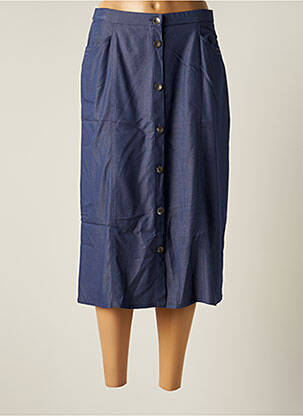 Jupe mi-longue coupe droite bleu GUY DUBOUIS femme