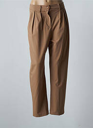 Pantalon droit tissage crêpe taille haute marron STUDIO PARISIEN femme