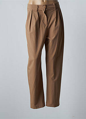 Pantalon droit coupe carotte taille haute marron STUDIO PARISIEN femme