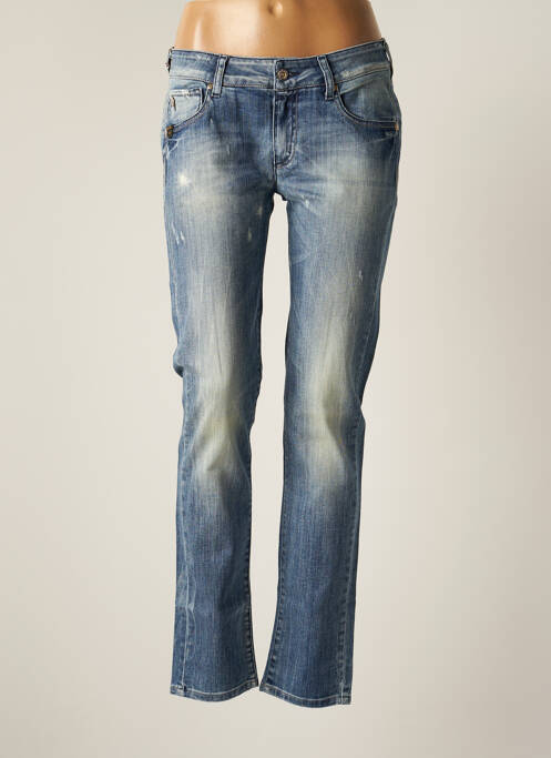 Jeans coupe slim broderie rivets taille basse bleu TAKE TWO femme
