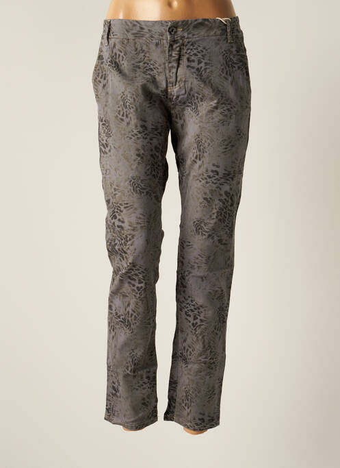 Pantalon droit fermeture zippée sous rabat boutonné taille normale gris PLEASE femme
