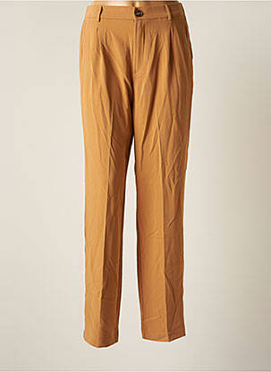 Pantalon droit fermeture zippée sous rabat boutonné taille normale beige GRACE & MILA femme