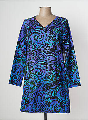 Robe mi-longue imprimé fantaisie manches longues violet AGATHE & LOUISE femme