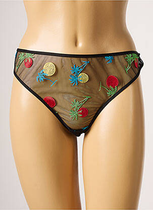 Tanga effet matière satinée noir IMPLICITE femme