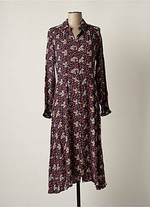 Robe mi-longue imprimé fleurs manches longues bleu SEE U SOON femme
