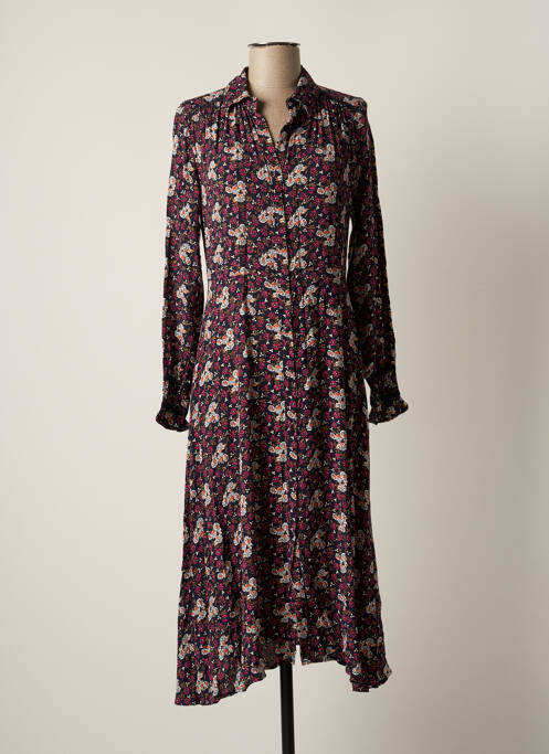 Robe mi-longue imprimé fleurs manches longues bleu SEE U SOON femme