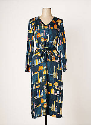 Robe mi-longue coupe fluide manches longues bleu NICE THINGS femme