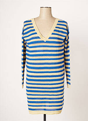 Robe pull col v manches longues bleu BERENICE femme