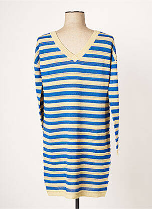 Robe pull col v manches longues bleu BERENICE femme