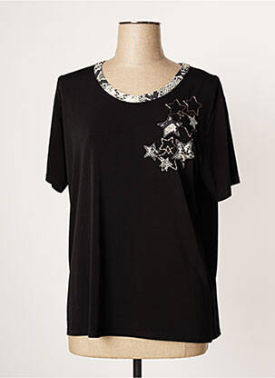 Top stretch manches courtes noir QUATRE VINGT JOURS femme