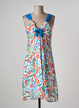 Robe mi-longue imprimé fleurs sans manche bleu PAUL BRIAL femme