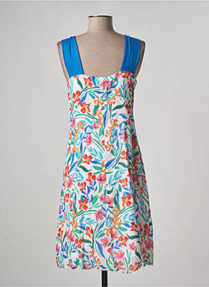 Robe mi-longue imprimé fleurs sans manche bleu PAUL BRIAL femme