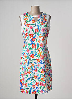 Robe mi-longue imprimé fleurs sans manche blanc PAUL BRIAL femme
