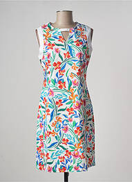 Robe mi-longue imprimé fleurs sans manche blanc PAUL BRIAL femme