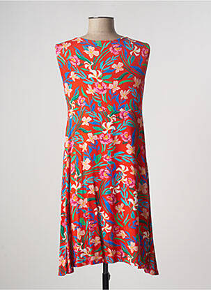 Robe mi-longue imprimé fleurs sans manche orange PAUL BRIAL femme