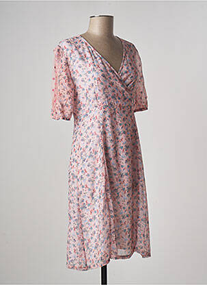 Robe mi-longue imprimé fleurs manches courtes rose PAUL BRIAL femme