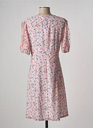 Robe mi-longue imprimé fleurs manches courtes rose PAUL BRIAL femme