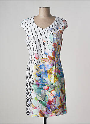 Robe mi-longue imprimé fantaisie sans manche blanc PAUL BRIAL femme