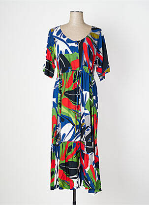 Robe longue imprimé fantaisie manches courtes bleu OZÉE femme
