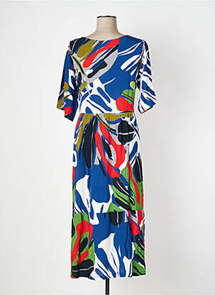 Robe longue imprimé fantaisie manches courtes bleu OZÉE femme