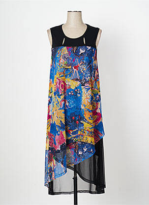 Robe mi-longue imprimé fantaisie manches courtes noir OZÉE femme