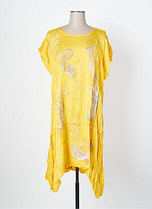 Robe mi-longue manches courtes manches courtes jaune MALOKA femme